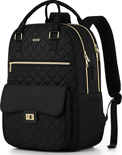 RJEU Rucksack Damen Laptoptasche 15,6 Zoll,Schulrucksack Mädchen Teenager Schultasche für Uni Studium,Arbeitstasche Damenrucksäcke Reiser Business,Geschenke für Frauen,Schwarz