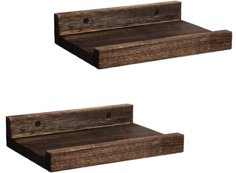 Z metnal Mini Floating Shelves, Small Natural Wooden Display Wall Shelf for Picture Ledge, Wood, Wall Mounted, 20 x 14cm, 2 Pack