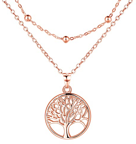 Lydreewam Lebensbaum Kette für Damen 925 Sterling Silber Baum des Lebens Doppel Layered Halskette mit Geschenkbox für Geburtstag Muttertag Weihnachten, verstellbar 40+5cm (Rosegold)
