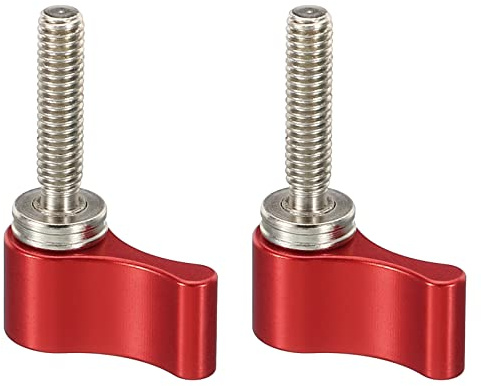 PATIKIL M4 17mm Male Threading Rotating Knob, 2 Pack Aluminum Alloy Adjustable Thumb Lever Screw with Single Wing for Camera Equipment, Red