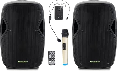 Pronomic MOVE 12 Partybox 2x Set - Impianto PA Mobile Cassa Bluetooth TWS - Music Box con Batteria Potente - Potenza 30W (RMS) - Incl. Cassa Attiva, Microfono Wireless, Headset & Telecomando