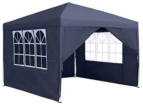 XMTECH Pavillon Faltpavillon 3x3m mit 4 Seitenteilen – 3-Fach höhenverstellbar 2.4m-2.6m, Wasserdicht, UV-Schutz, Faltbar, Stahlgestell & 210D Oxford-Gewebe für Gartenpartys, Hochzeiten – Anthrazit