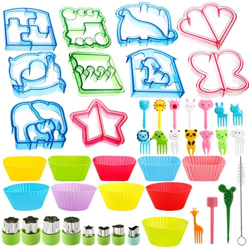 Mezchi Sandwich-Ausstechformen für Kinder, Dinosaurier-, Herz- und Sternformen-Set, Lebensmittelqualität, Brot, Keksausstecher, Pfannkuchen-Maker für Kinder, 56 Stück