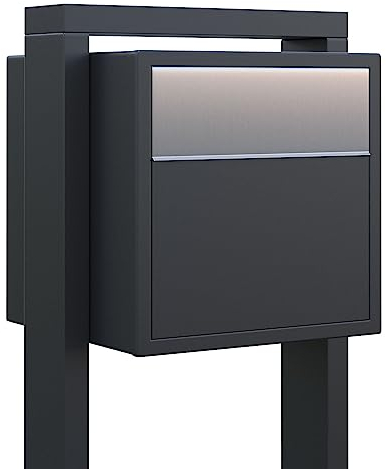 Standbriefkasten, Design Briefkasten Soprano in Anthrazit mit Edelstahl Klappe - Bravios