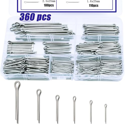 Uillcuet 360PCS Cotter Pin Assortment Kit, 6 Sizes 304 Stainless Steel Cotter Pins Set, Split Pin Fastener Clips for Car Mechanics, Lawn Mowers, Trucks, Tractors Repair
