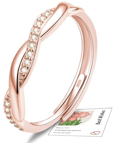 YOEE Rose Gold Ring Eternity Ring Infinity Rings for Women Girls, Adjustable Wedding Promise Thumb Rings for Women with Cubic Zirconia Engagement Rings Jewellery Gift for Her