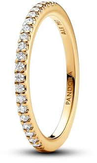 PANDORA Timeless Funkelnder Band-Ring aus Sterling Silber mit vergoldeter Metalllegierung, Cubic Zirkoniastein verziert, Größe: 58, 162999C01-58