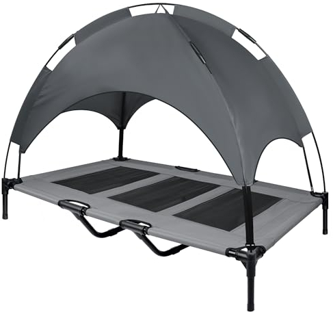 TRMLBE Hundeliege mit Dach Outdoor Erhöhtes Hundebett Katzenbett mit Wasserdichtes Atmungsaktiv Stoff Haustierbett Hundesofa für Kleine Hunde Grosse Hunde 122x92x102cm, Grau