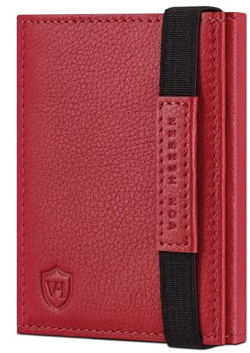 VON HEESEN Slim Wallet mit Münzfach & RFID-Schutz - Mini Geldbörse Herren & Damen - Kartenetui Kreditkartenetui - Portmonee Geldbeutel Portemonnaie klein Rot