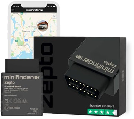 MiniFinder Zepto - 4G GPS Tracker - Smart GPS Tracker für Fahrzeuge und Maschinen - OBD Installation - Diebstahlsicherung -
