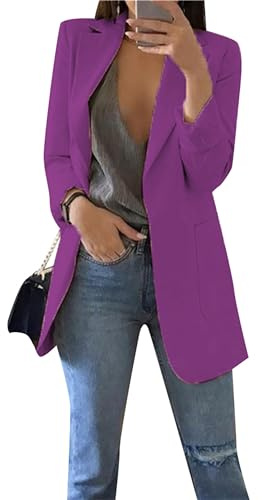 ZICUE - Blazers informales para mujer, manga larga, parte delantera abierta, ajuste holgado, para oficina, ligeros, cuello de solapa, abrigos casuales, Morado (, 3XL
