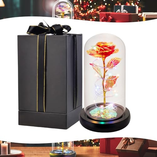 Galaxy Rose for Her,Light Up Rose Flowers Gifts for Women Mom Girl Wife Daughter,Forever Light Up Rose in a Glass Dome Rose Lamp Eternal Rose Present for Valentines Day Mothers Day Birthday Christmas