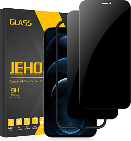 JEHOO 2 Pack for iPhone 12 Pro Max Privacy Screen Protector, 28° Anti Peeping Military Grade Shatterproof Premium Tempered Glass Film Case Friendly Easy Installation HD Bubble Free