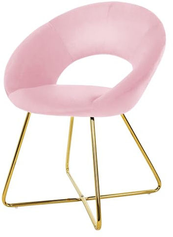 ML-Design Esszimmerstuhl aus Samt, Rosa, Wohnzimmerstuhl mit runder Rückenlehne, Polsterstuhl mit goldene Metallbeine, Ergonomische Sessel für Esstisch, Küchenstuhl, Schalenstuhl, Schminktisch Stuhl