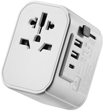 Ewent Adaptador Enchufe Universal, Enchufe Universal Viaje con 2 USB y 1 USB C, Adaptador de Viaje para USA, UK, Irland, Austuralia, Cargador para Más de 224 Países, Travel Plugs