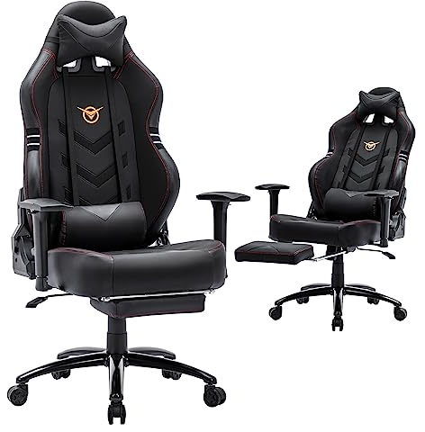 COLAMY Ergonomischer Gaming Stuhl mit Fußstütze –159kg Tragfähigkeit, Gaming Sessel mit Höhenverstellbarer Rückenlehne, 3D-Armlehnen, Kopf- & Lordosenstütze, Großer Sitz, PC Stuhl, Schwarz