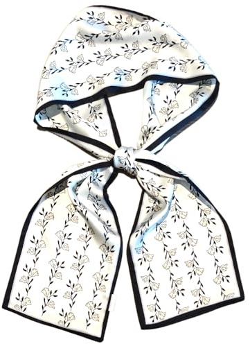 GIMIRO Satin Seidenschal Doppelschichten 150 x 16cm Krawatte Blumen Taillengürtel für Blazer, Mantel, Kleid (18# Black/White Floral)