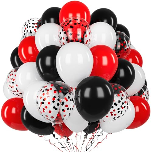 Schwarze Rote Luftballon, 60 Stück 12 Zoll Matte Schwarz Rot Weiß Latex Ballon Set mit 2 Bändern und Konfetti Ballons für Jungen Mädchen Männer Frauen Geburtstag Hochzeit Jubiläum Casino Party Deko