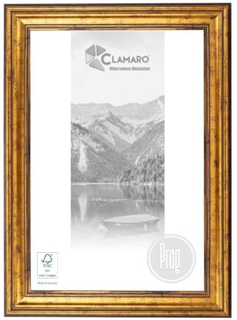 CLAMARO 'PRAG' Bilderrahmen Antik 60x80 Massivholz | Gold Braun | 60 mm breite Shabby Chic Vintage Barock Leiste | Holzrahmen inkl. Acrylglas, Rückwand, Metall Aufhänger