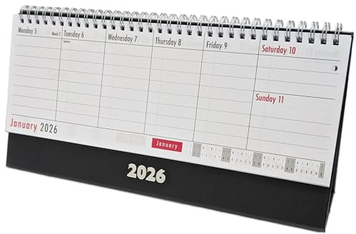 Calendrier de bureau 2026 semainier à spirales avec pages fériées et notes au Royaume-Uni, 29 cm x 14,5 cm, idéal pour la maison, le bureau et le travail