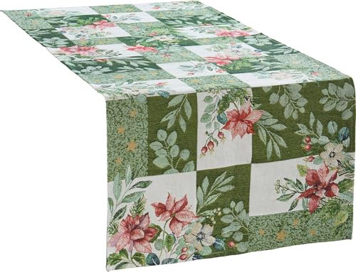 Sander Tischläufer Poinsettia Patch Gobelin grün-rot Größe 32x96 cm