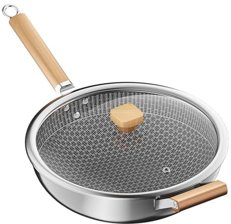 LIEROLYE Padella antiaderente in acciaio inox 34 cm, padella antiaderente a nido d'ape, for fornelli a gas elettrici a induzione in ceramica