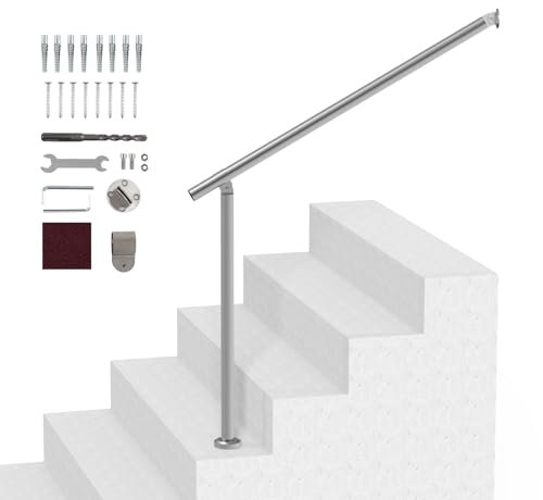 VEVOR Rampe d'Escalier, 100 cm, Main Courante Escalier pour Marches Extérieures en Acier Inoxydable, Montage Mural et au Sol, avec Kit d'Installation, pour Personnes Âgées, Porche, Terrasse, Argent