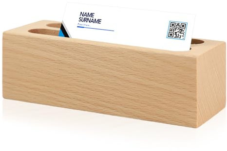 RoxNvm Kreative Visitenkartenständer, Visitenkartenhalter Holz Buche, Desktop Visitenkartenbox, kartenhalter ,Visitenkartenmappe, Zwei Etagen Aufbau Für Ausstellung Zuhause Büro (B)