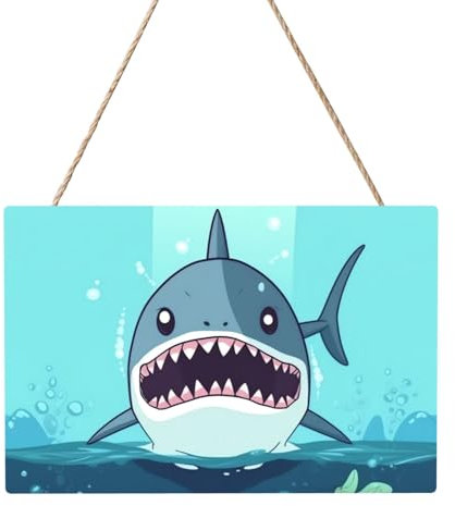 Holzkreise zum Basteln, 20,3 x 30,5 cm, Holzscheiben, Cartoon-Hai, schwimmend im Wasser, Holz-Türhänger, Hängeschild, rechteckige Holzscheiben mit Bindfaden, Holzornament für Schild, Türhänger,