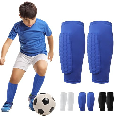 AUNGKWANG 2 Stück Schienbeinschoner Kinder Fussball, XS/S/M/L/XL Schienbeinschoner für Fußball, Atmungsaktiv Rutschhemmend Stabil, Wadenschutz, für Männer, Frauen, Kinder und Jugendliche (Blau)