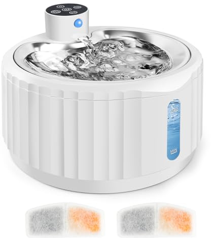 Katzenbrunnen Kabellos, 2.8L Trinkbrunnen für Katze mit Bewegungsmelder und Ersatzfiltern, 4000mAh Katzen Trinkbrunnen mit Tablett aus Edelstahl, Wasserbrunnen für Katzen