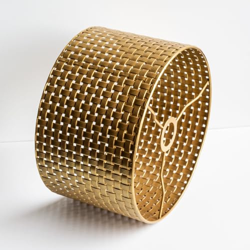 Runder Rattan Lampenschirm Boho,Stylisches Upgrade Lampenschirm für Tischleuchte,Hänge- und Stehleuchte,alle Innenräume (Golde Gitter, 30cm durchmesser 18cm höhe)