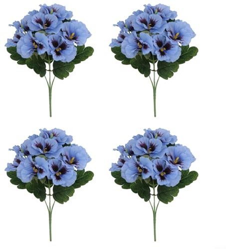 Aprilsunnyzone Charming 4Pcs Pansy Artificial Flowers, Suitable For Special Occasions And Everyday Decor(shallow blue)