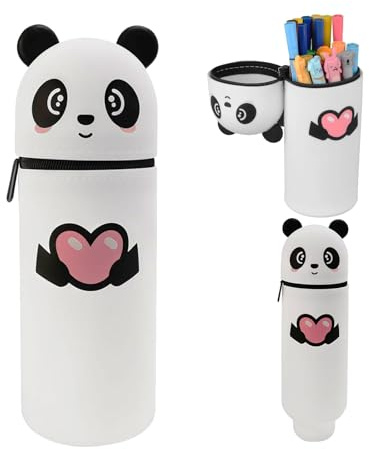 BRITIVIVE Silikon Federmäppchen, Kawaii Federmäppchen, Mäppchen Panda Schulsachen, 2-in-1 Tier Stifthalter, Schulgeschenk für Kinder, Schlampermäppchen für Schule, Büro