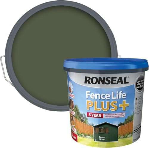 Fence Life Plus+ 5L – Forest Green – Durable Shed & Fence Paint – One Coat, Weatherproof & Fade-Resistant – UV Protection – Lasts Up to 5 Years – For All Exterior Wood