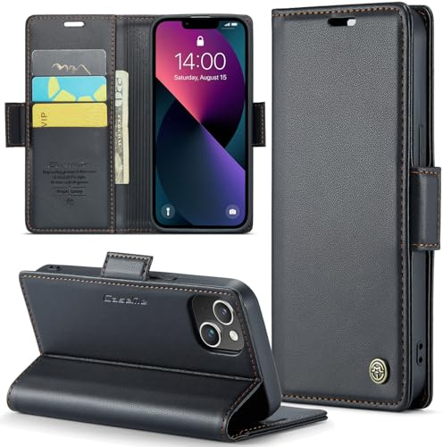 Rerzoiro Handyhülle für iPhone 14 Hülle, Premium PU Lederhülle Klappbar Flip Case [RFID Blocker] Tasche Magnet Kartenfach Klapphülle Schutzhülle für iPhone 14, Schwarz