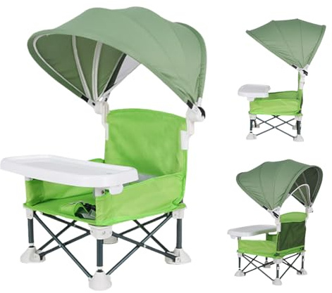 Baby Klappbarer Essstuhl - Reisesitz Mit Tablett Für Kleinkinder | Klappbarer Fütterungssitz Mit Sonnendach Für Zuhause Reise Camping Picknick