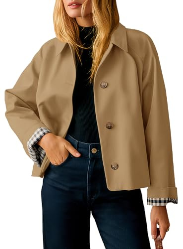 Tankaneo Womens Cropped Trench Coat Lightweight Single Breasted Jacket Fall Windbreaker Fashion Outerwear