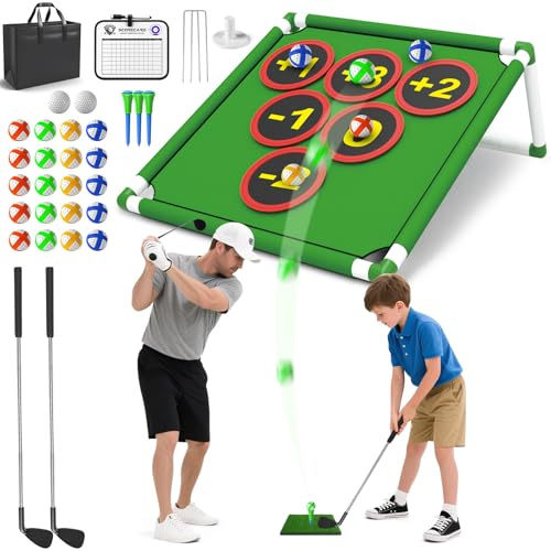 Kids Golf Games Toy - Toddler Golf Set Adjustable Golf Clubs with Chipping Mat, 20 Sticky Balls, Party Games Lawn Beach Sport Toys for Boys Girls Aged 6+ Birthday Indoor Outdoor