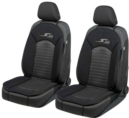 Walser Car Comfort Auto-Sitzauflage S-Race 2 Stück, Auszeichnung Sehr Gut* Autositzauflage, Sitzkissen-PKW, Universal Sitzschoner-Auto, Sitzauflage-Auto Vordersitze, Sitzunterlage-Auto schwarz