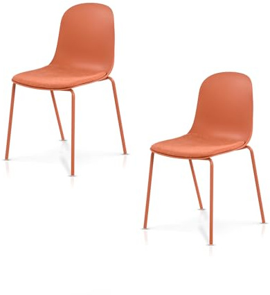 KHG 2er-Set Esszimmerstühle Küchenstuhl stapelbar, 120 kg, bis 120, orange | Kunststoff Sitzschale mit Polsterung & Flachgewebe, Metallgestell Ton in Ton, minimalistisches Design, für den Alltag