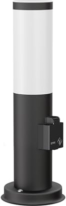 ledscom.de Wegelicht Pollerleuchte Gartenleuchte PORU Sensor außen IP44 38cm schwarz 1xE27 max.15W Steckdose