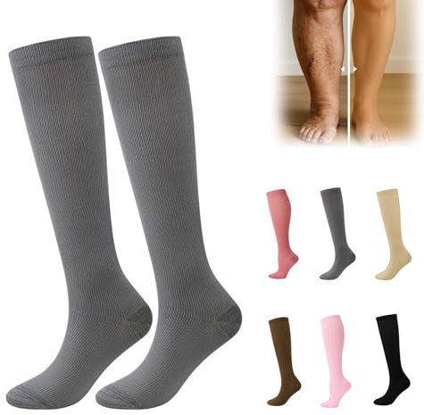 HOPASRISEE Mevery KompressionsstrüMpfe, Unisex StüTzstrüMpfe, Mevery KompressionsstrüMpfe Damen Gegen Krampfadern, Geeignet für Sport, Laufen, Reisen, Fitness und FußBall(Grau,XXL-1 Paar)