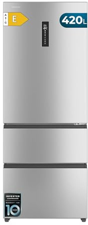 Cecotec Frigorifero Porta Francese Total No Frost Bolero CoolMarket FD 420 Inox E. Extra Capacità Max 420L, Altezza 186 cm e 70 cm Larghezza, Compressore Inverter, ATT Antibatterico