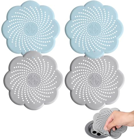 OZNXWRYY filtres Anti-Obstruction pour Douche Cuisine Baignoire, Lot de 4 filtres Silicone universels 5-14 cm, Bleu et Gris, Anti-odeurs pour Salle de Bain et évier