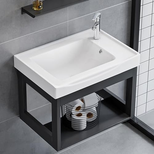 IYUESQ Meuble de Salle de Bain avec lavabo et Robinet pour Petit Espace, Meuble de Salle de Bain avec Robinet et bonde, Vasque en céramique, Meuble Mural pour Petit Espace (50 x 30 cm/19,