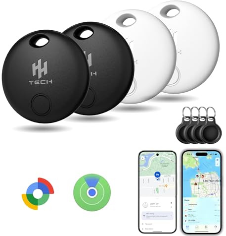HH-Tech Smart Tracker Tag Dual (Pack-4) For Apple and Android Devcies, Replaceable Battery, Easily Track Your Wallet, Bag, Suitcase, and More with Apple Find My App and Google Find Hub App