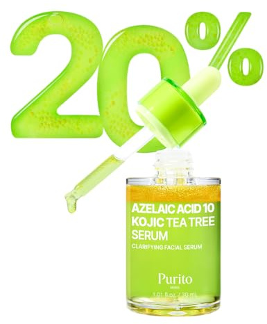PURITO Ácido Azelaico 10 Suero de Té de Koji y Árbol de Té, Suero Facial Coreano para Brotes, Pieles con Tendencia al Acné, Marcas, Cuidado de los Poros y Tono Uniforme, Fórmula Triple Activa al 20%