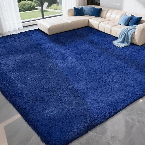 LNZHAO Rugs Living Room - 120x180cm Large Rug for Living Room | Washable Rug Super Soft Fluffy Shaggy Rugs Suit for Bedroom Nursery Kids Room Lounge Office - Anti-Slip Backing Carpet,Blue