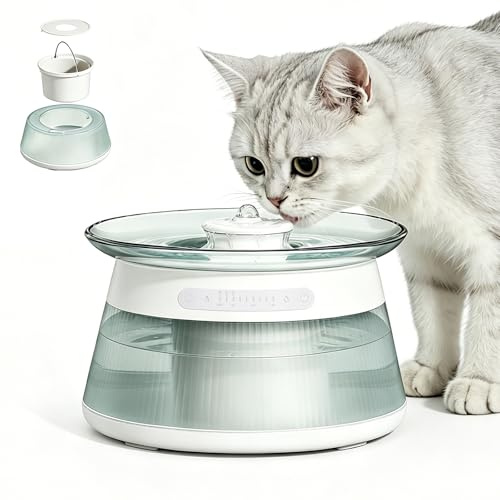 GOYJOY 2.5L Trinkbrunnen für Katze Kabellos,Ohne Filter,Katzenbrunnen Kabellos mit Bewegungsmelder,Abwassertrennung und Immer frisches Wasser,4000mAh,Leise Wasserpumpe,Tablett aus Glas für Katze